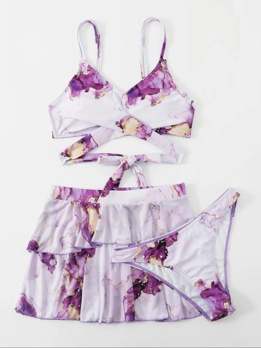 Women's Marble Printed Three - piece Set Bikini - AmiraMart