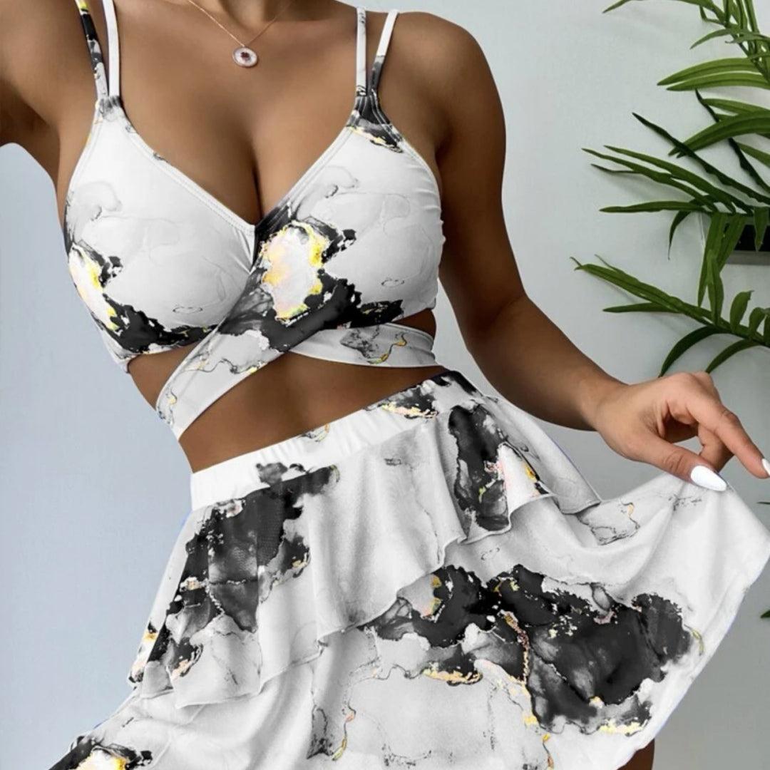Women's Marble Printed Three - piece Set Bikini - AmiraMart