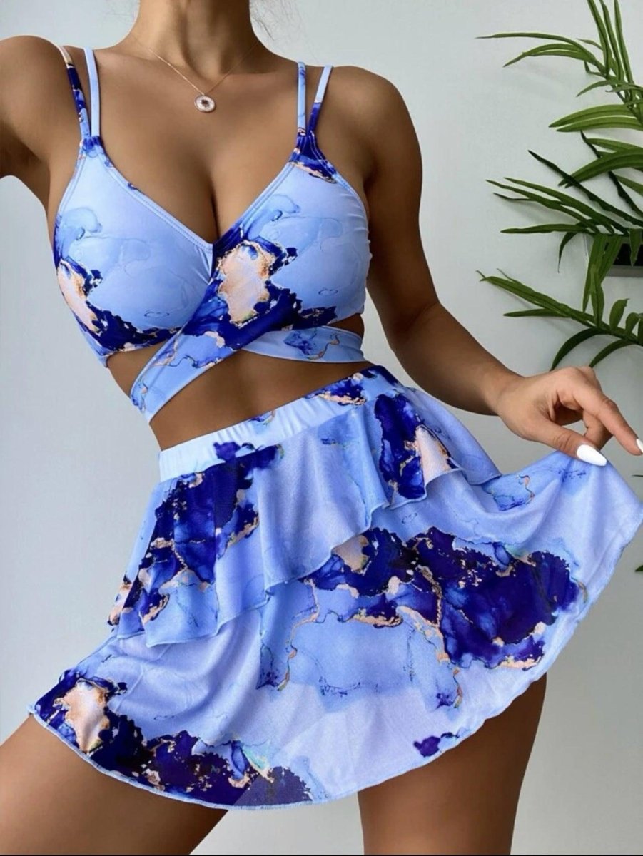 Women's Marble Printed Three - piece Set Bikini - AmiraMart
