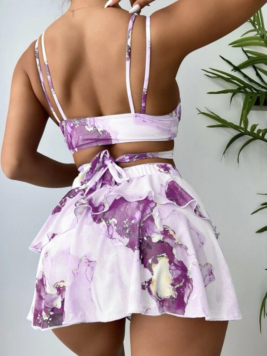 Women's Marble Printed Three - piece Set Bikini - AmiraMart