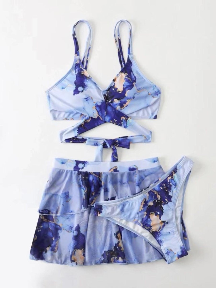 Women's Marble Printed Three - piece Set Bikini - AmiraMart
