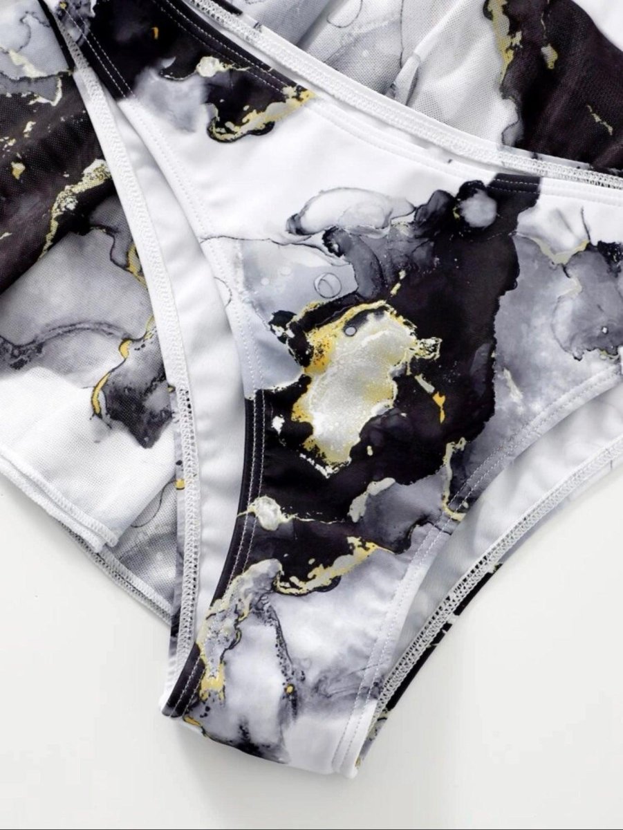 Women's Marble Printed Three - piece Set Bikini - AmiraMart