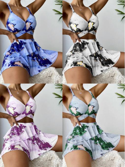Women's Marble Printed Three - piece Set Bikini - AmiraMart