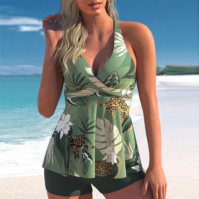 Women's Printed Split Boxer Swimsuit - AmiraMart