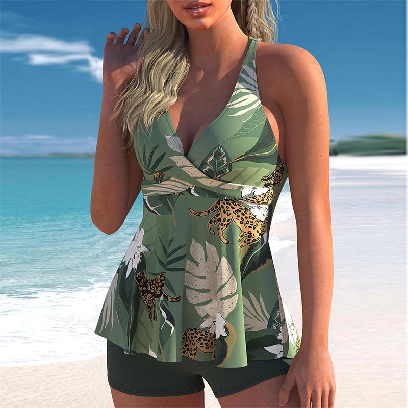 Women's Printed Split Boxer Swimsuit - AmiraMart