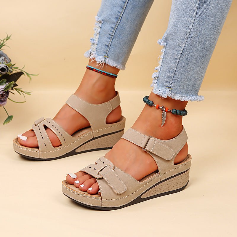 Women's Roman Sandals – Peep Toe, Velcro & Large Size Comfort - AmiraMart