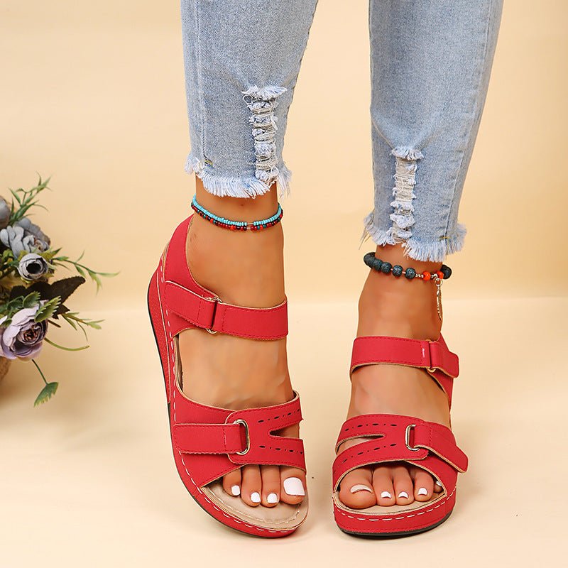Women's Roman Sandals – Peep Toe, Velcro & Large Size Comfort - AmiraMart