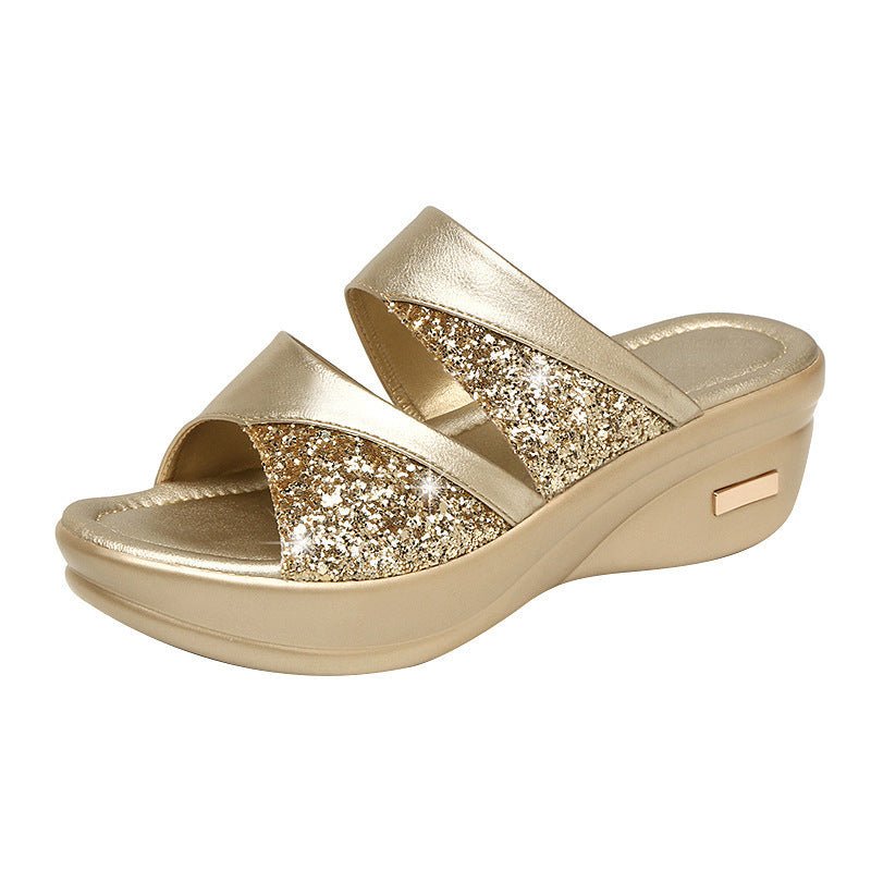 Women’s Sequined Wedge Slippers - AmiraMart