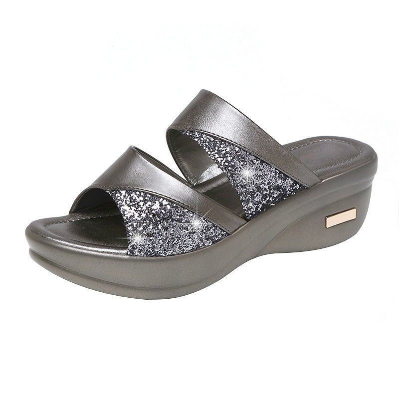 Women’s Sequined Wedge Slippers - AmiraMart