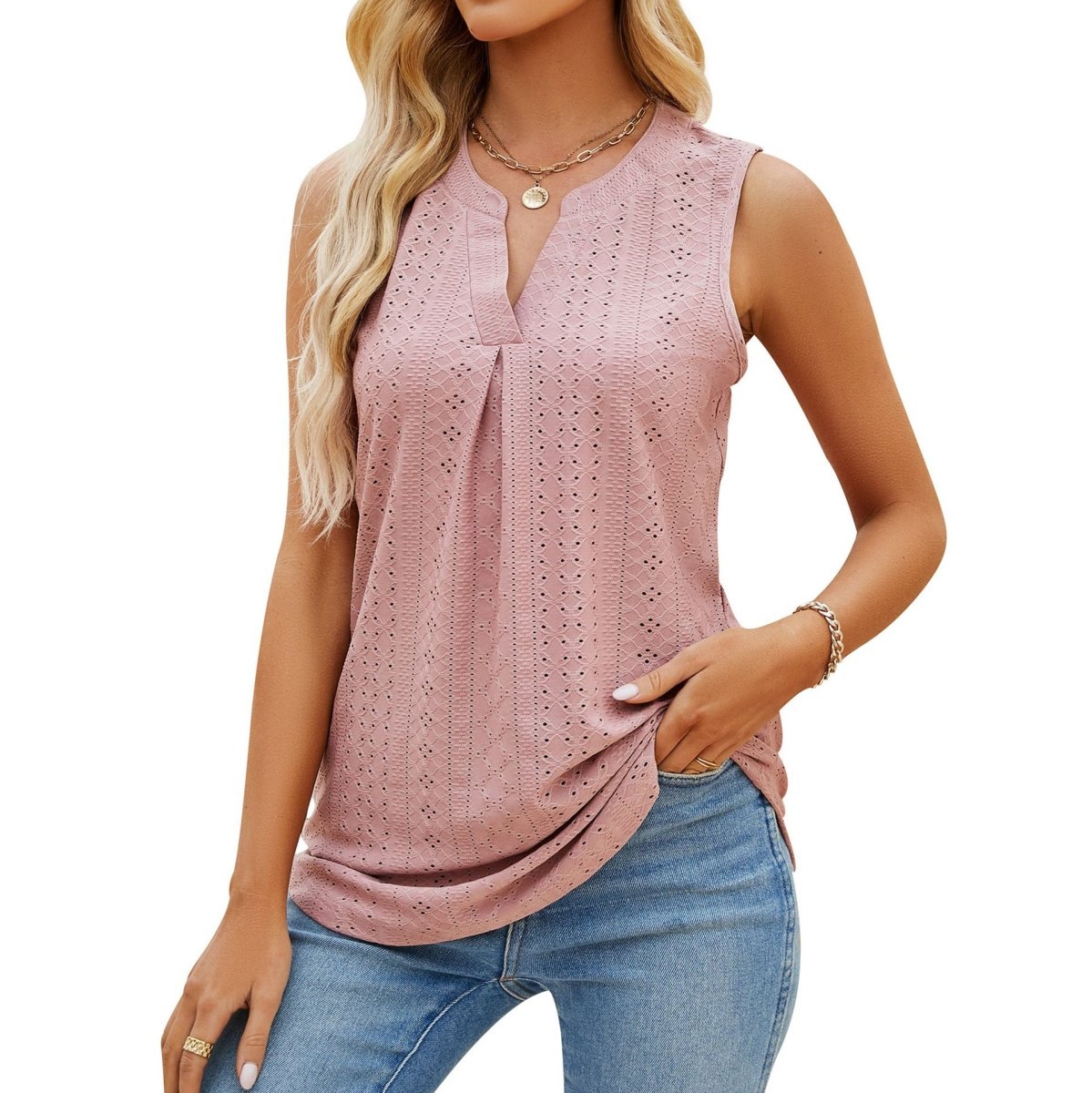 Women's Sleeveless Hole V - Neck Slim Fit Tank Top - AmiraMart