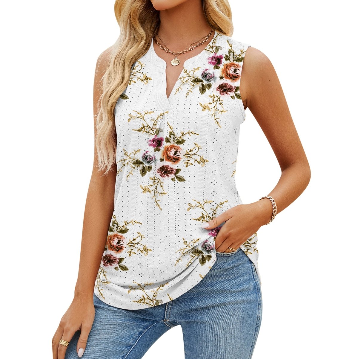 Women's Sleeveless Hole V - Neck Slim Fit Tank Top - AmiraMart