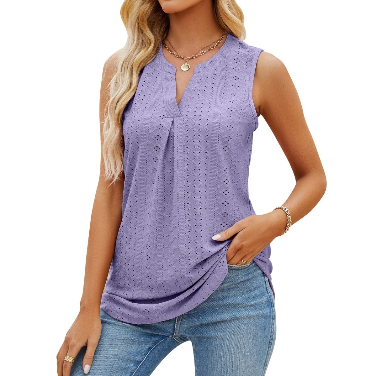 Women's Sleeveless Hole V - Neck Slim Fit Tank Top - AmiraMart