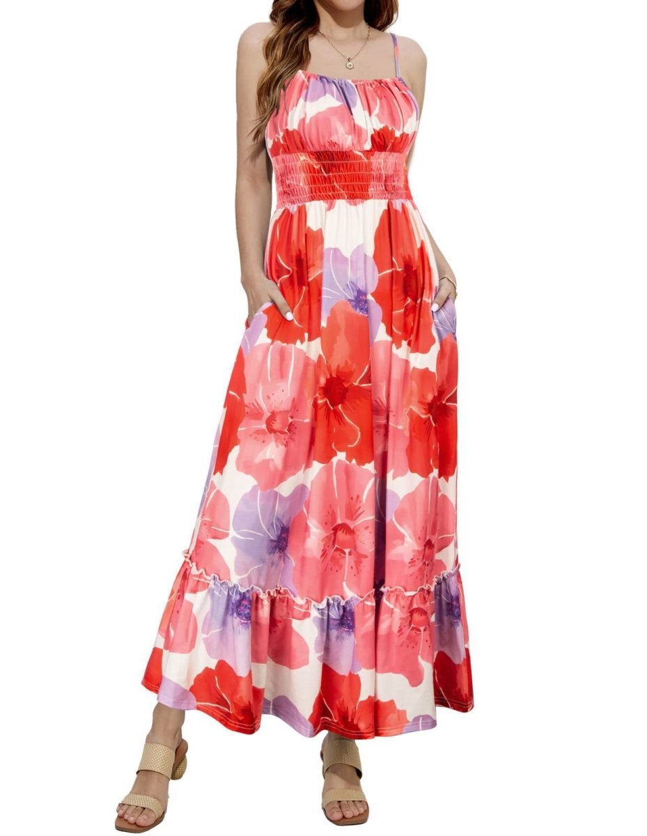 Women's Sleeveless Spaghetti Strap Pleated Dress - AmiraMart