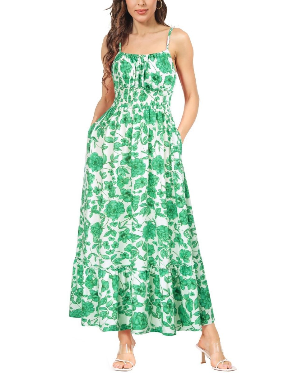 Women's Sleeveless Spaghetti Strap Pleated Dress - AmiraMart