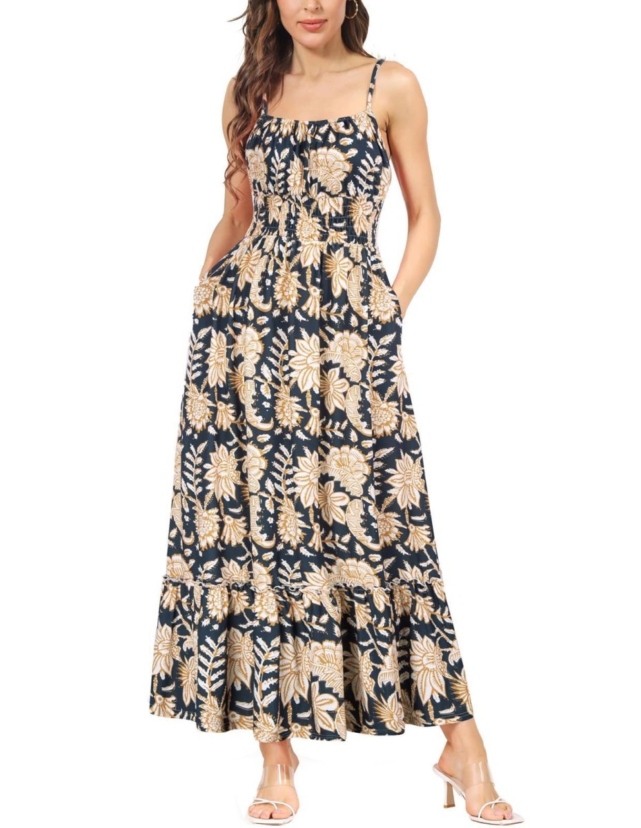 Women's Sleeveless Spaghetti Strap Pleated Dress - AmiraMart