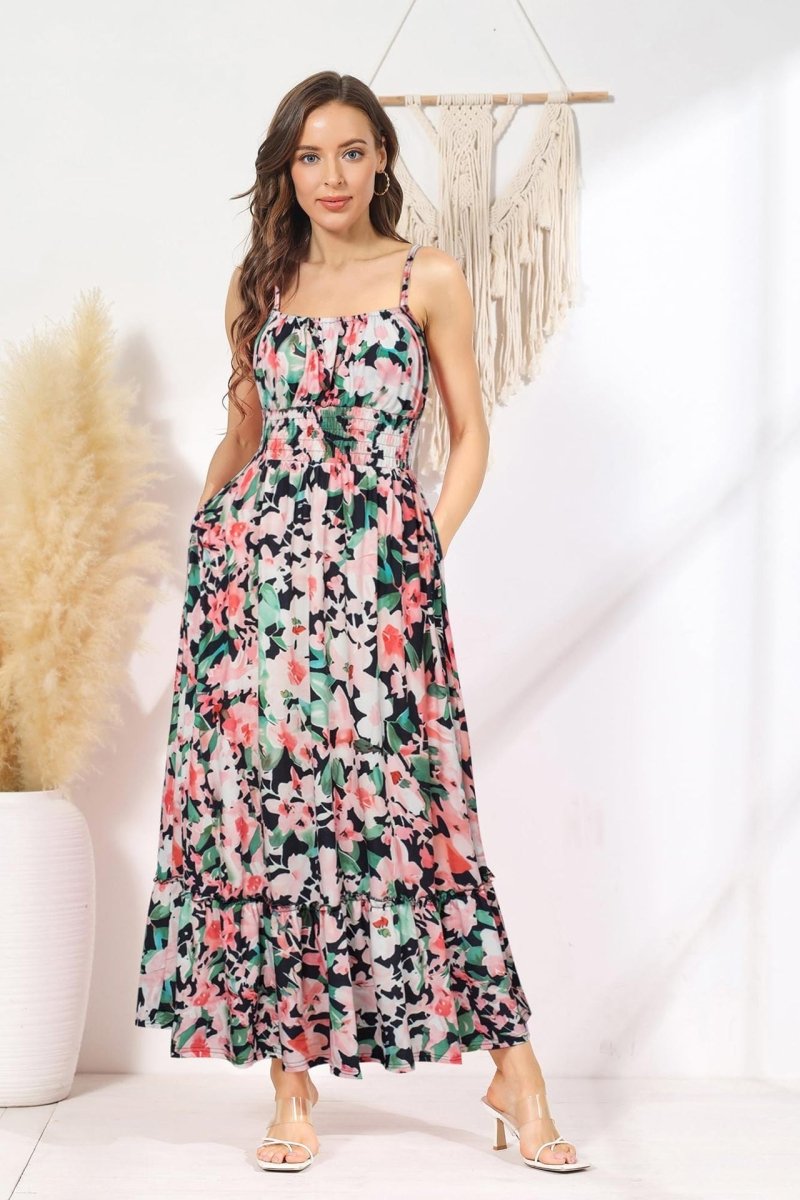 Women's Sleeveless Spaghetti Strap Pleated Dress - AmiraMart