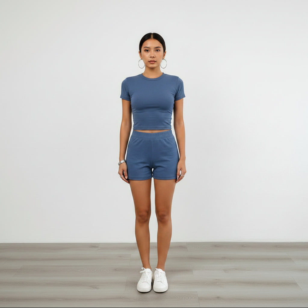 Women's Solid Color 2 - Piece Sports Set - T-Shirt & Shorts - AmiraMart