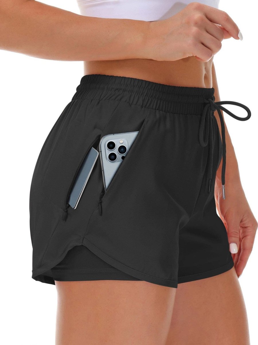 Women's Sports Shorts Running Yoga Fake Two Pieces - AmiraMart