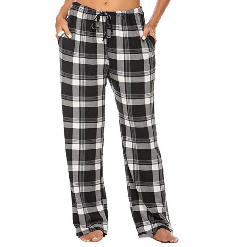 Women's Stretch Plaid Casual Pants With Pockets - AmiraMart
