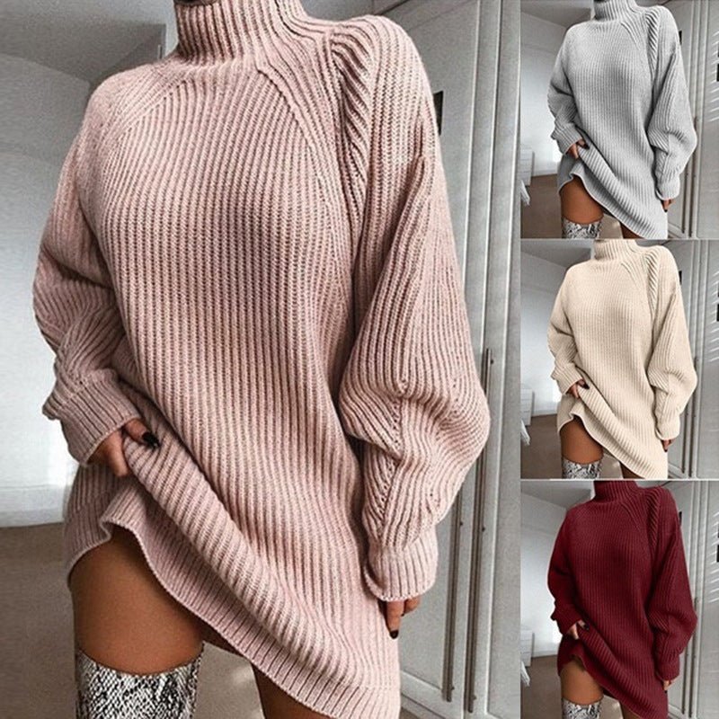 Women’s Turtleneck Sweater Dress – Winter Warm & Stylish - AmiraMart