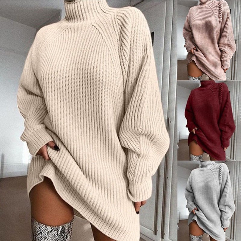 Women’s Turtleneck Sweater Dress – Winter Warm & Stylish - AmiraMart