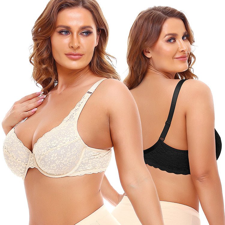 Underwired Lace Jacquard Ultrabook Underwear Plus Size Bra - AmiraMart