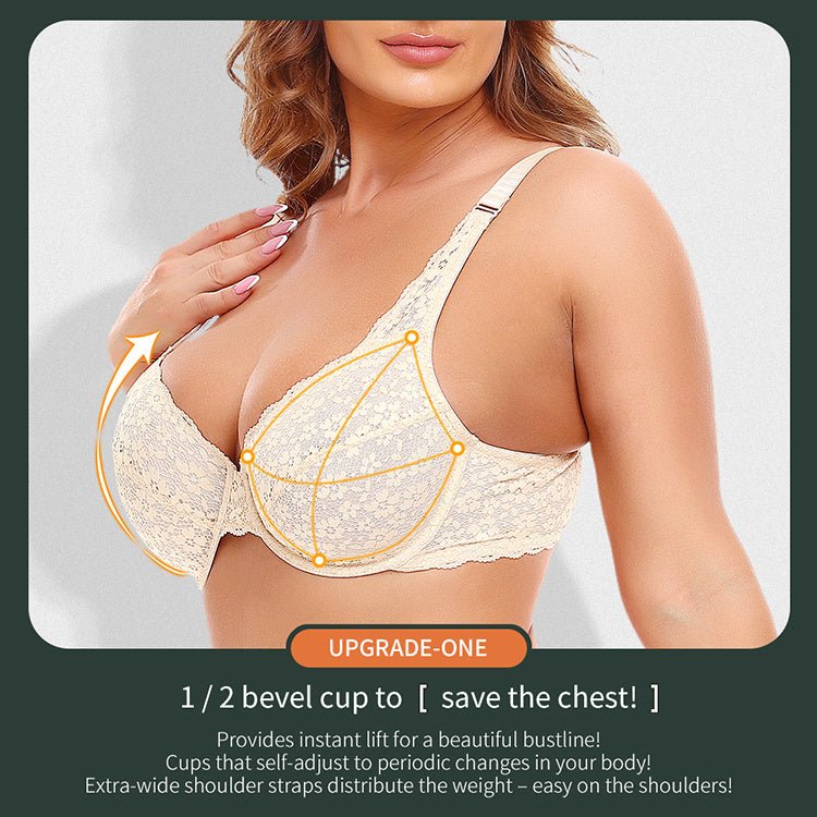 Underwired Lace Jacquard Ultrabook Underwear Plus Size Bra - AmiraMart