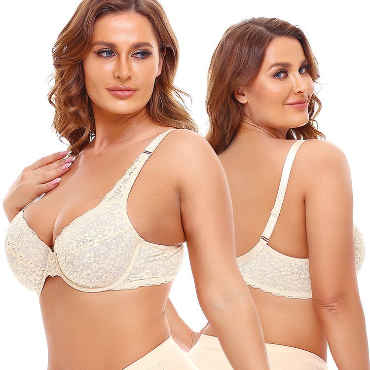 Underwired Lace Jacquard Ultrabook Underwear Plus Size Bra - AmiraMart