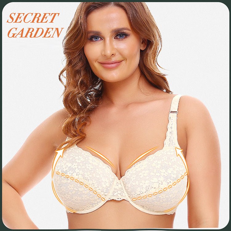 Underwired Lace Jacquard Ultrabook Underwear Plus Size Bra - AmiraMart