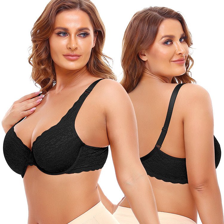 Underwired Lace Jacquard Ultrabook Underwear Plus Size Bra - AmiraMart