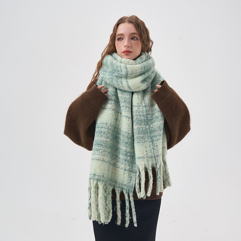 Women's White And Green Plaid Scarf - AmiraMart
