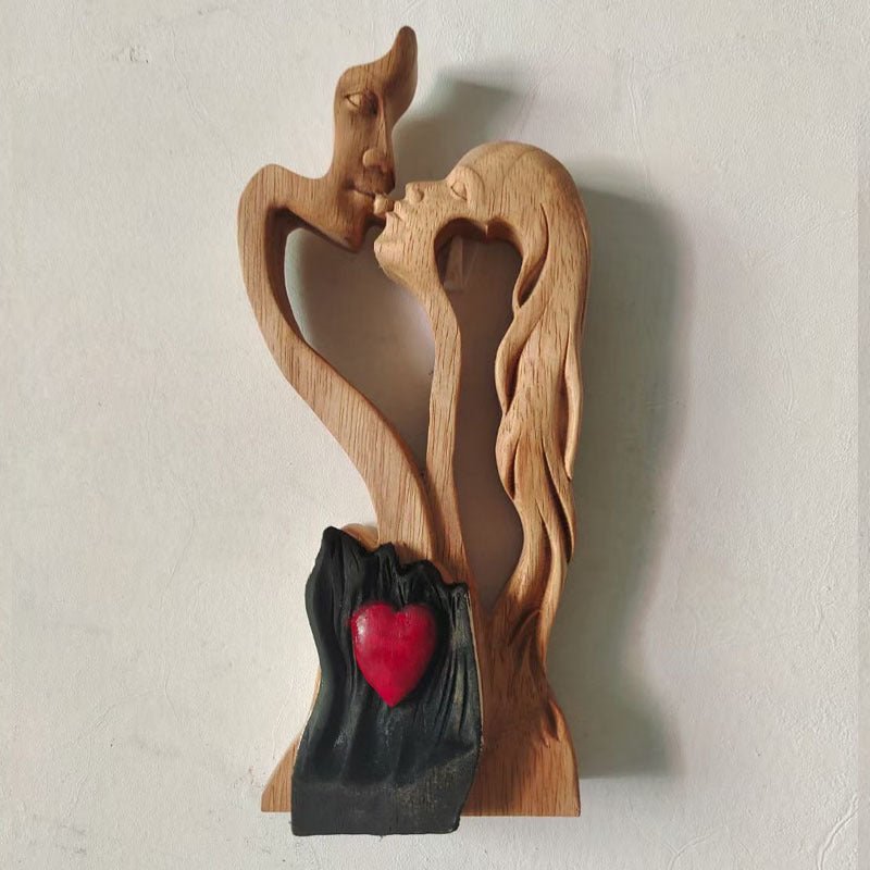 Wooden Lovers Kissing Statue - AmiraMart