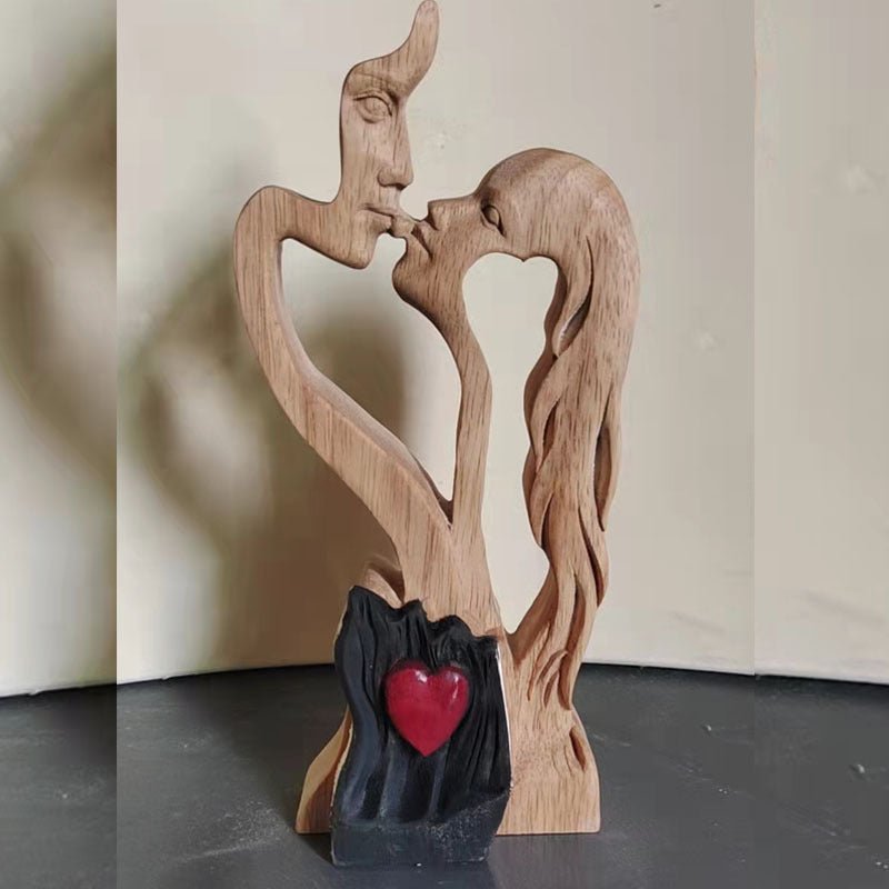 Wooden Lovers Kissing Statue - AmiraMart