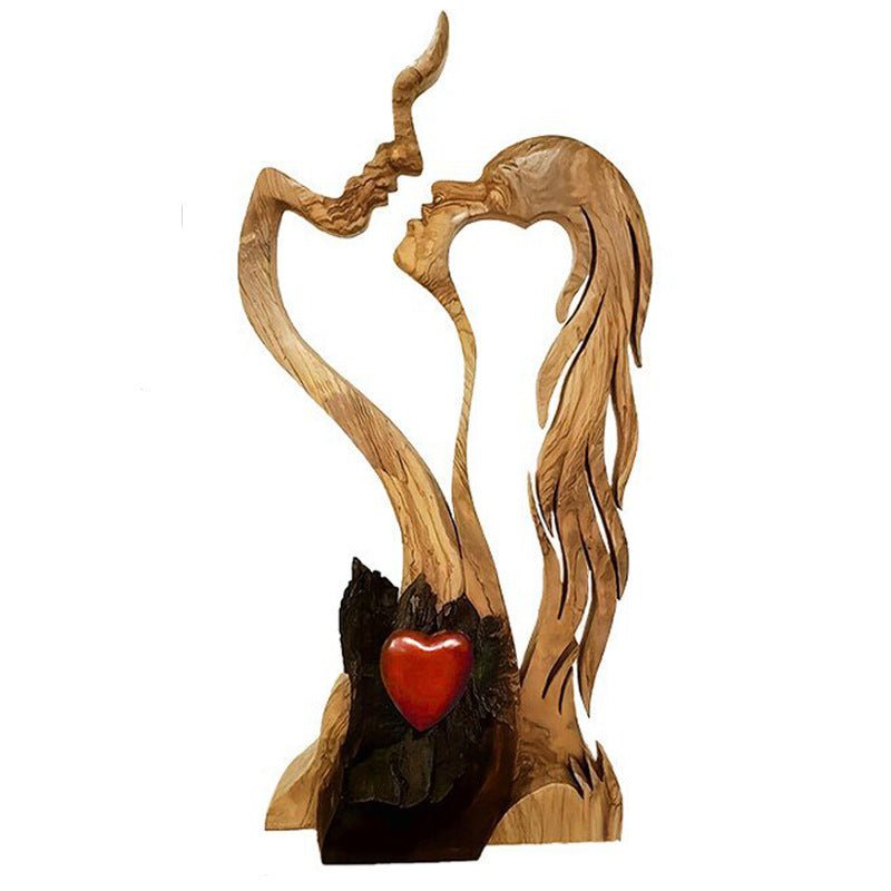 Wooden Lovers Kissing Statue - AmiraMart