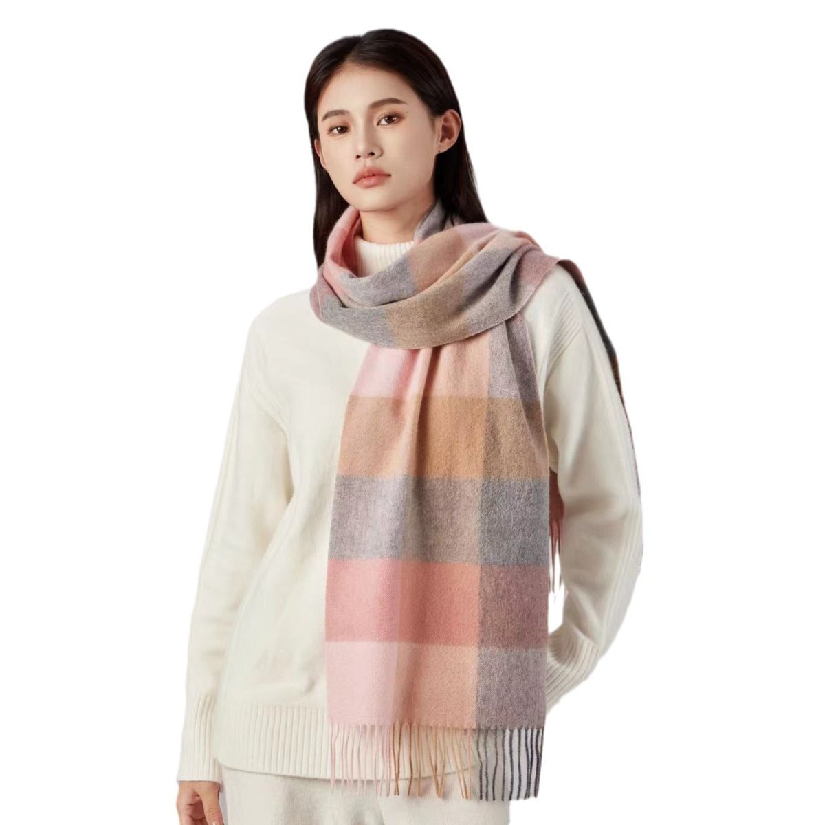 Wool Scarf Winter Popular Women's Men's Thickening Minimalist Plaid - AmiraMart
