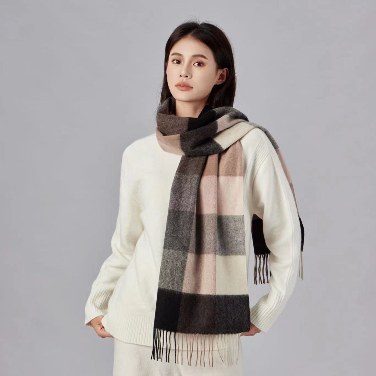 Wool Scarf Winter Popular Women's Men's Thickening Minimalist Plaid - AmiraMart