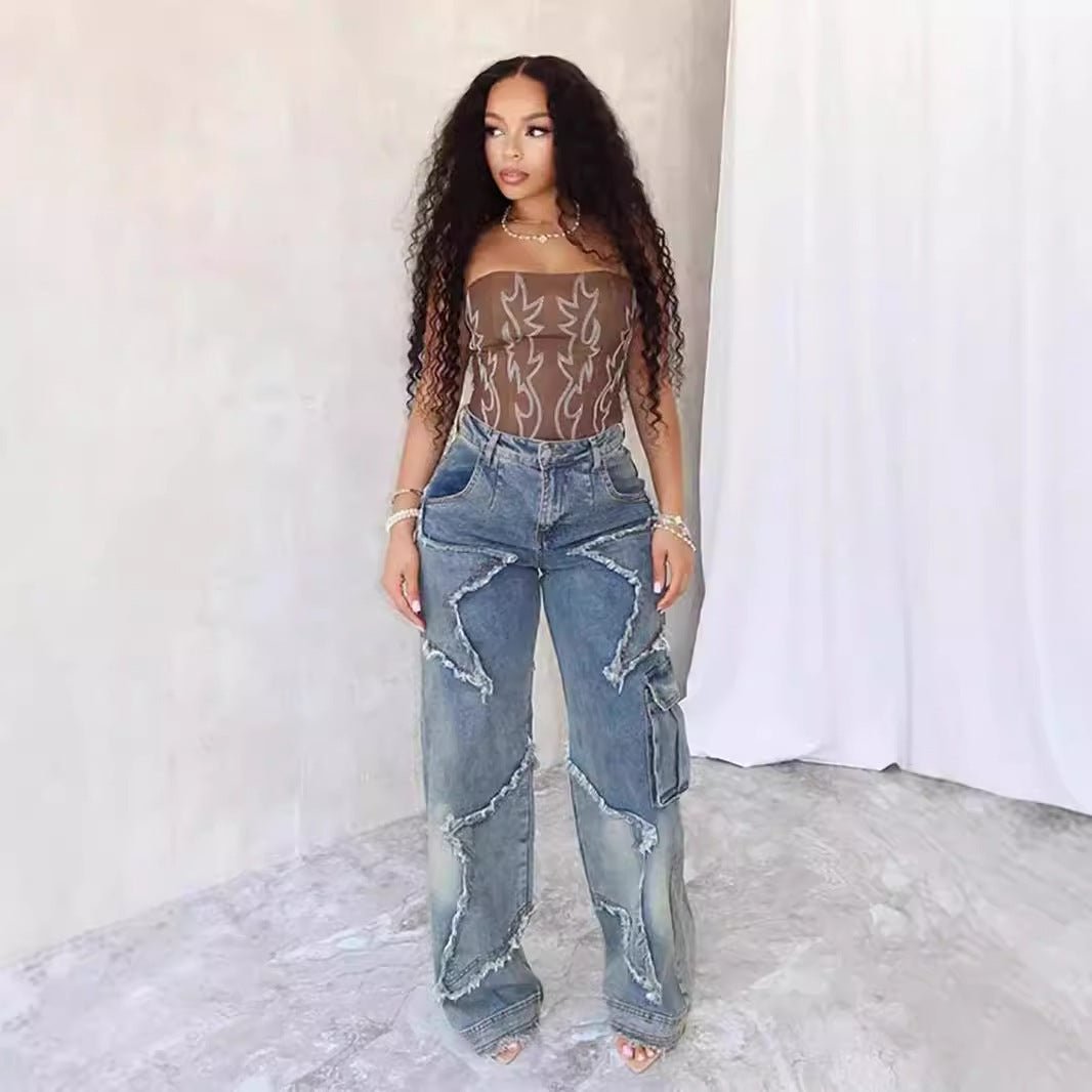 Fringed Burr Loose Straight Casual Pants - AmiraMart
