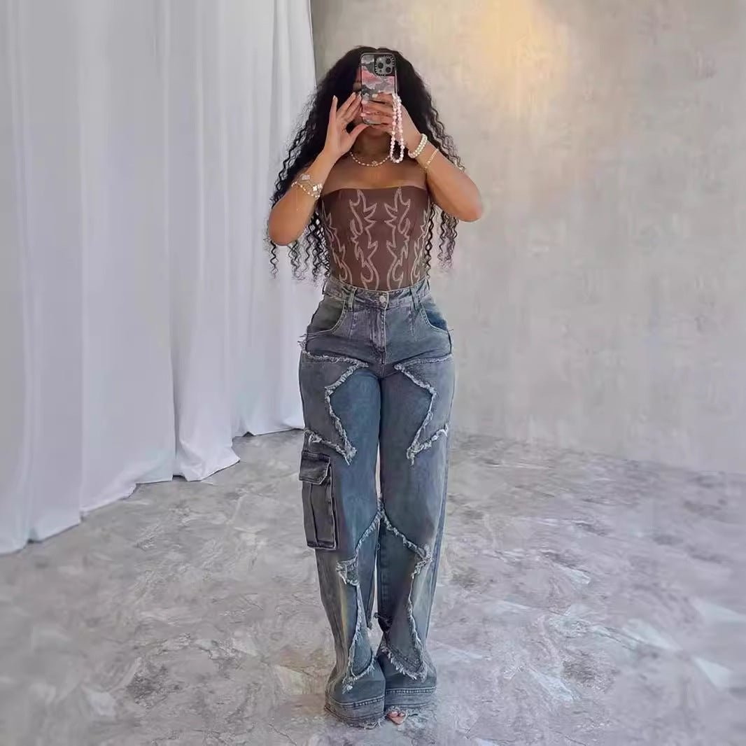 Fringed Burr Loose Straight Casual Pants - AmiraMart
