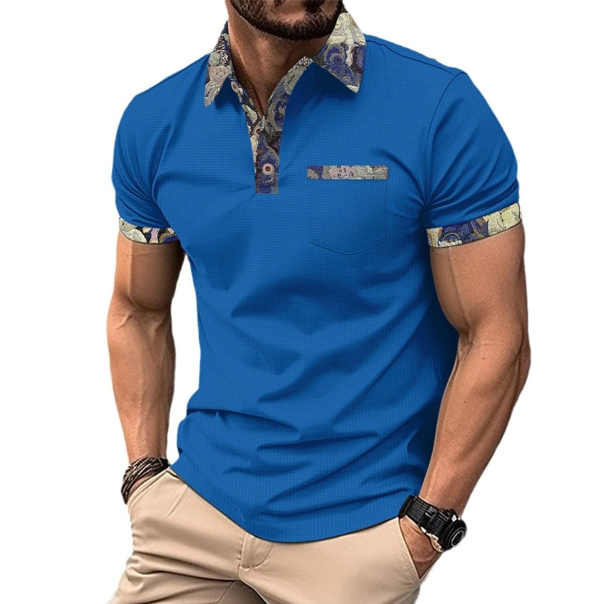 Youth Waffle Color Matching Pocket Short Sleeve - AmiraMart