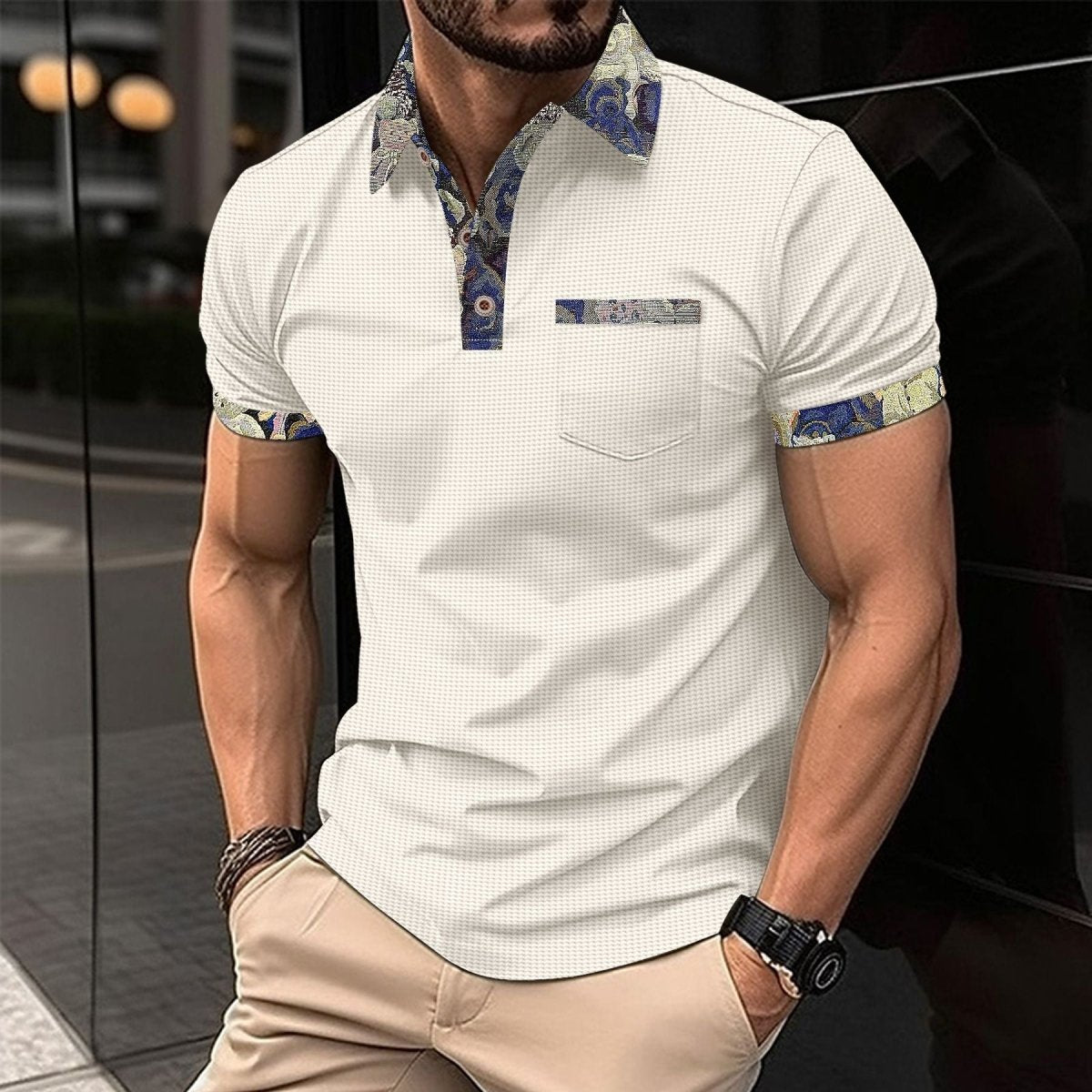 Youth Waffle Color Matching Pocket Short Sleeve - AmiraMart