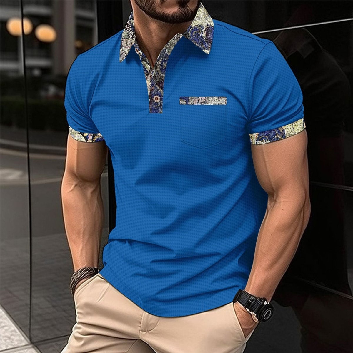 Youth Waffle Color Matching Pocket Short Sleeve - AmiraMart