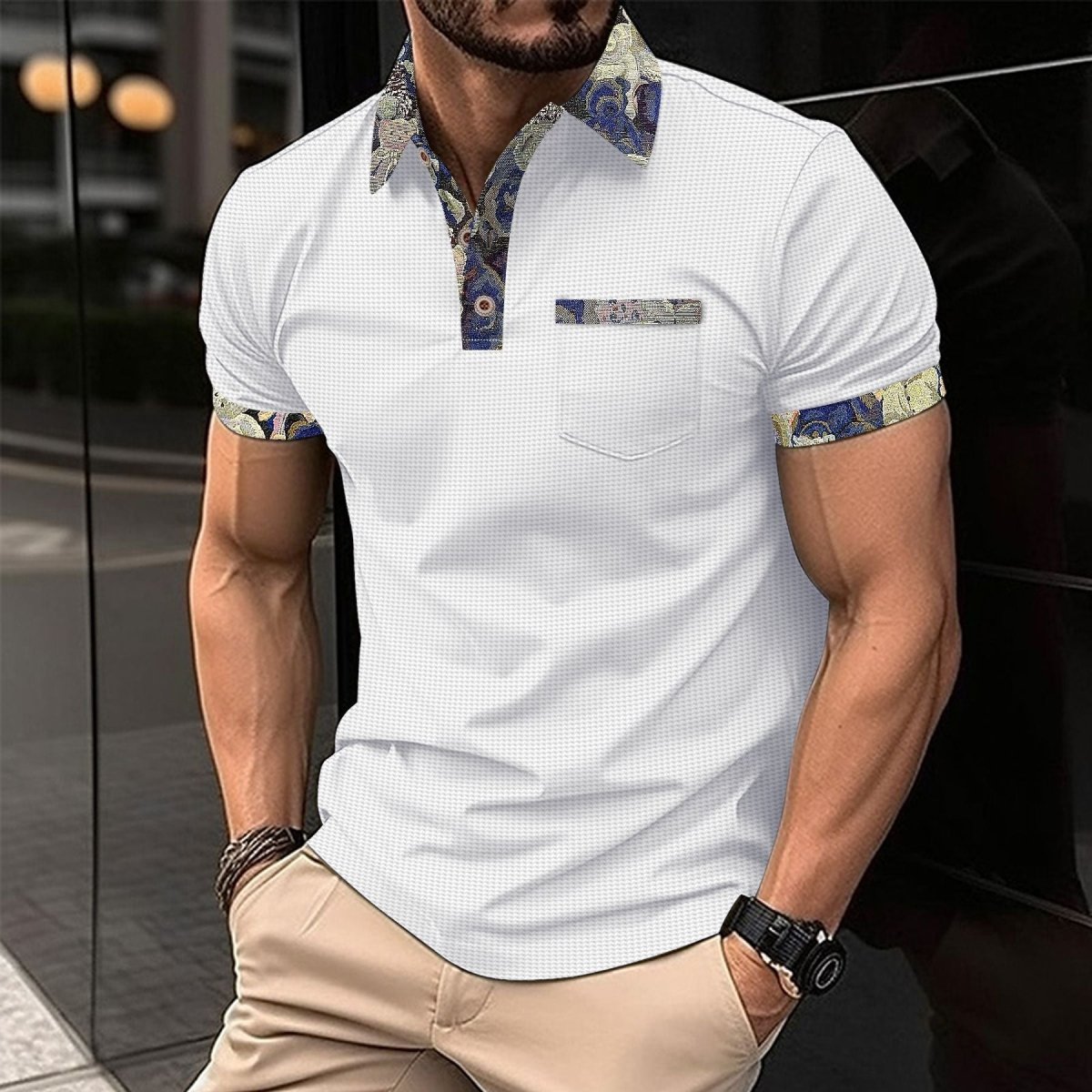 Youth Waffle Color Matching Pocket Short Sleeve - AmiraMart