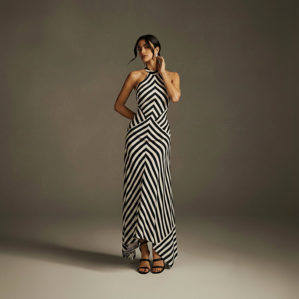 Zebra Print Backless Dress | Sleeveless Formal Gown - AmiraMart
