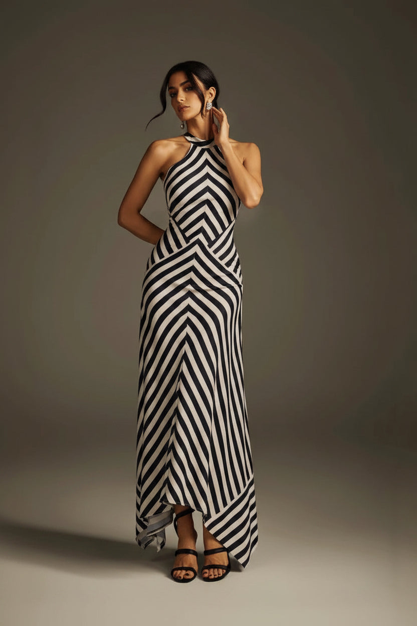 Zebra Print Backless Dress | Sleeveless Formal Gown - AmiraMart