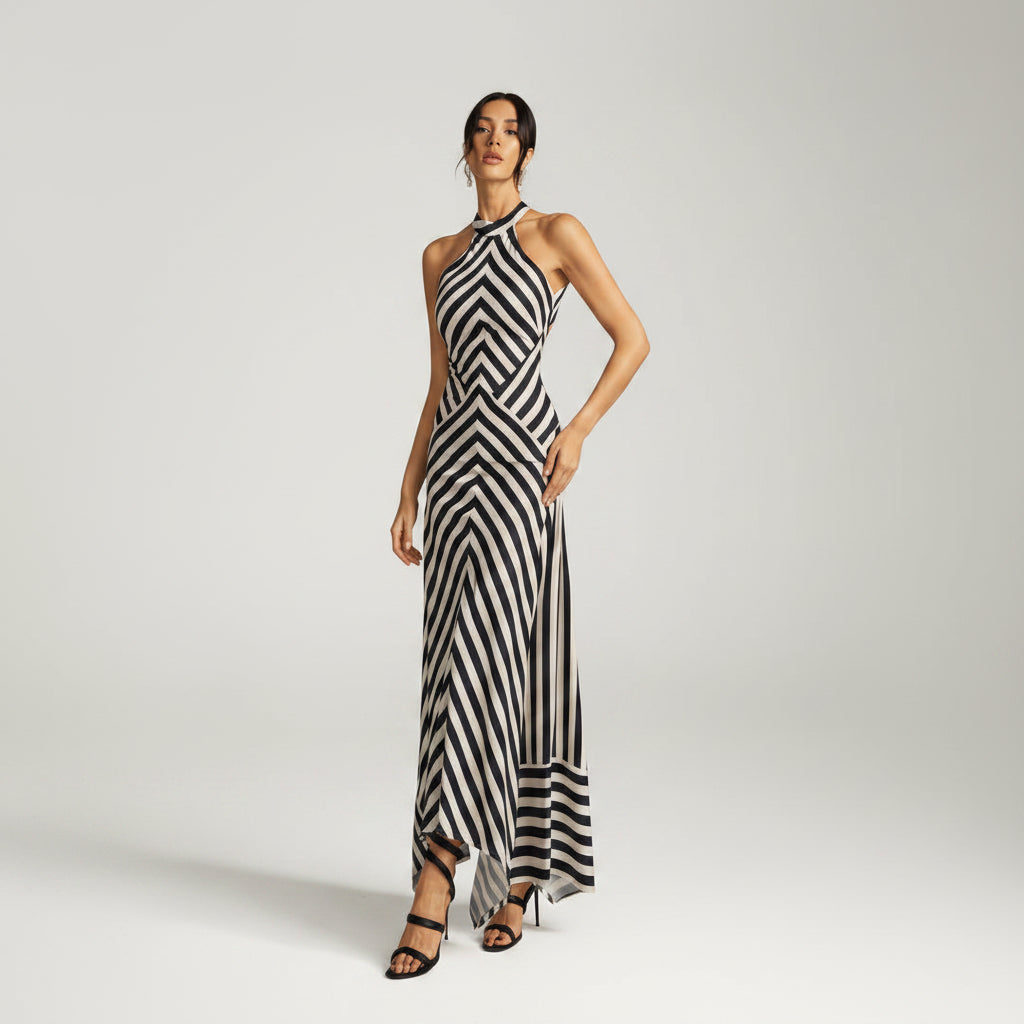 Zebra Print Backless Dress | Sleeveless Formal Gown - AmiraMart