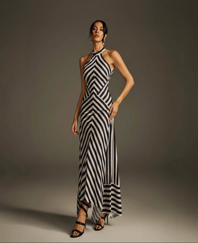 Zebra Print Backless Dress | Sleeveless Formal Gown - AmiraMart