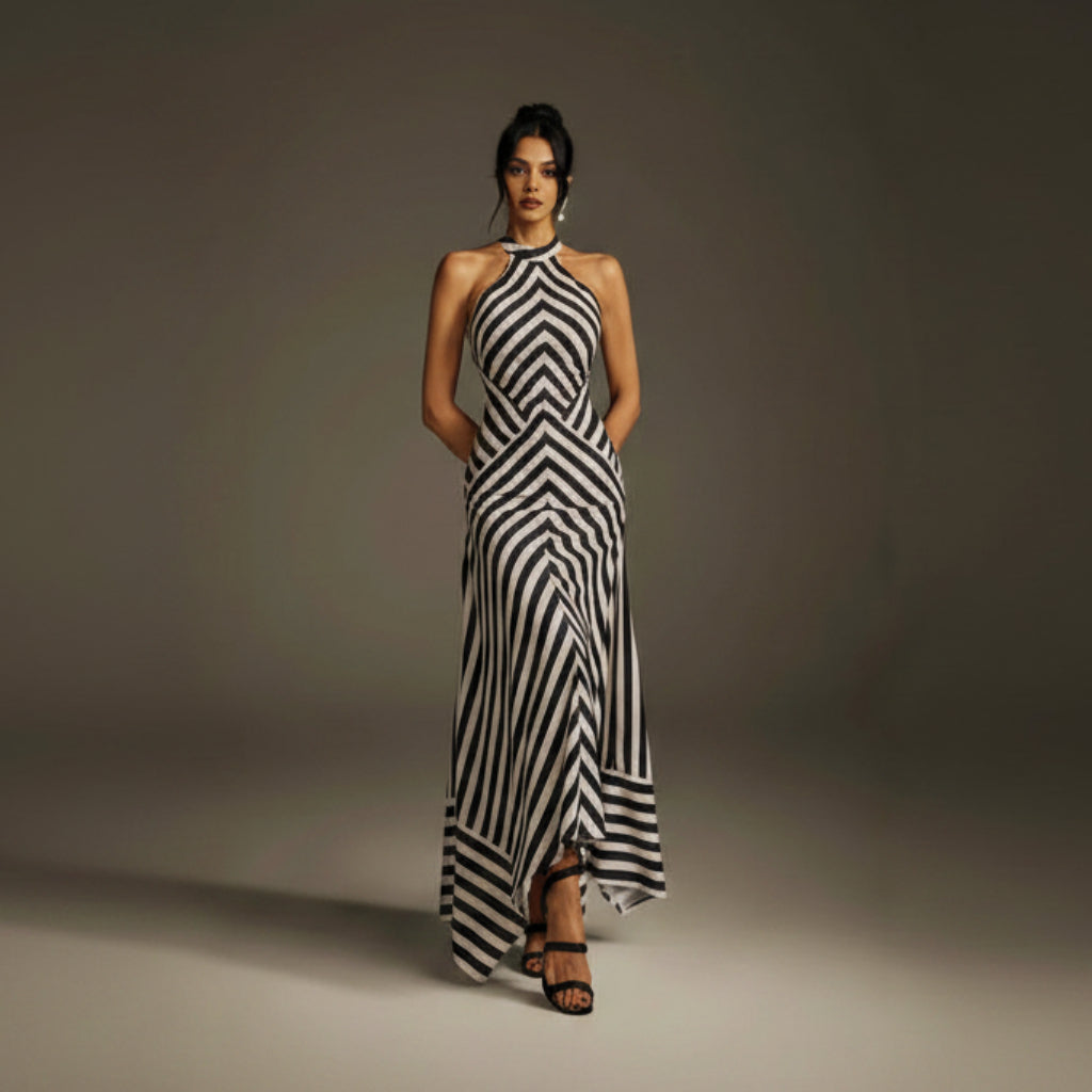 Zebra Print Backless Dress | Sleeveless Formal Gown - AmiraMart