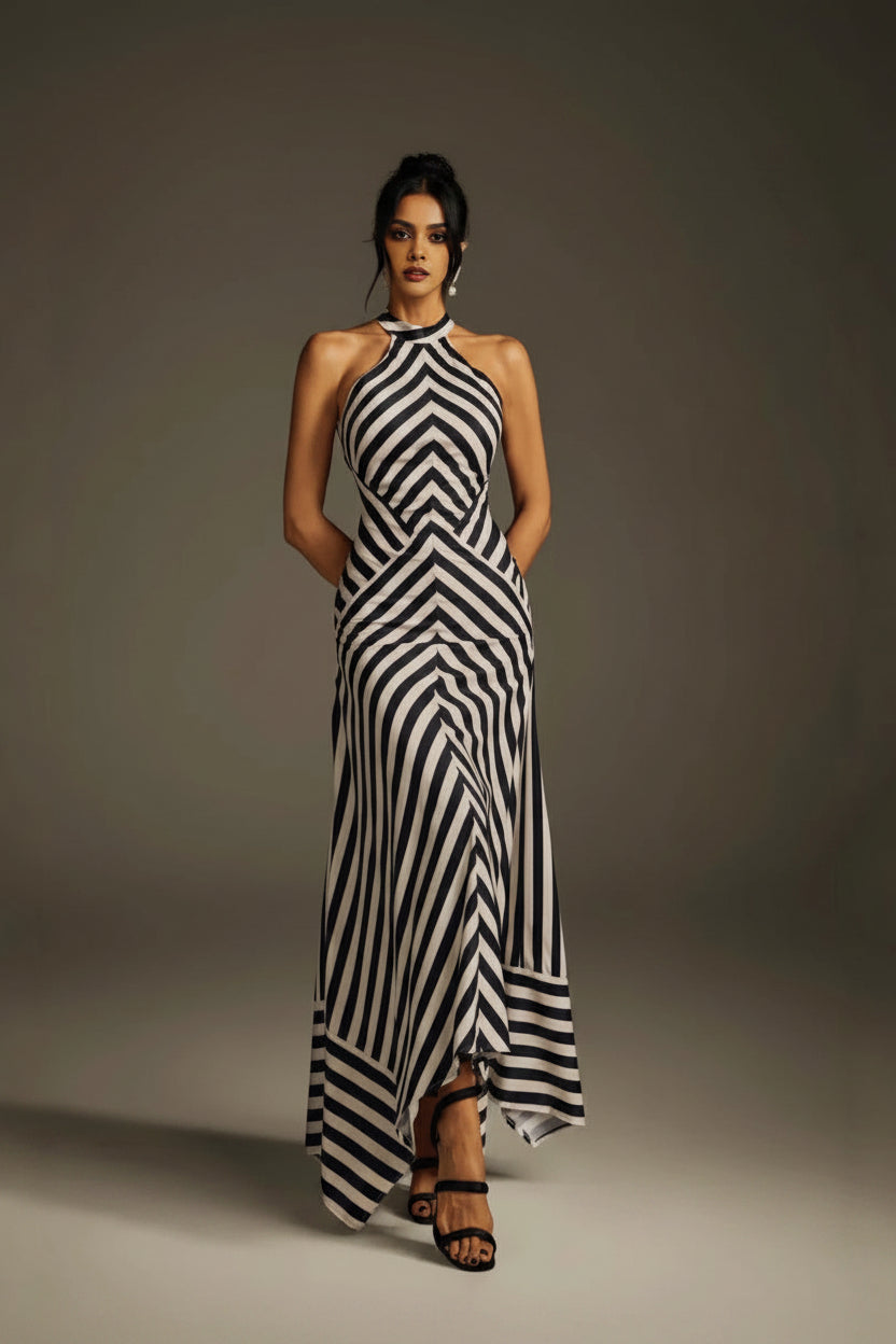 Zebra Print Backless Dress | Sleeveless Formal Gown - AmiraMart