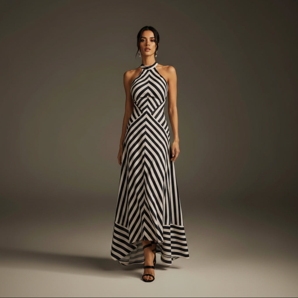 Zebra Print Backless Dress | Sleeveless Formal Gown - AmiraMart