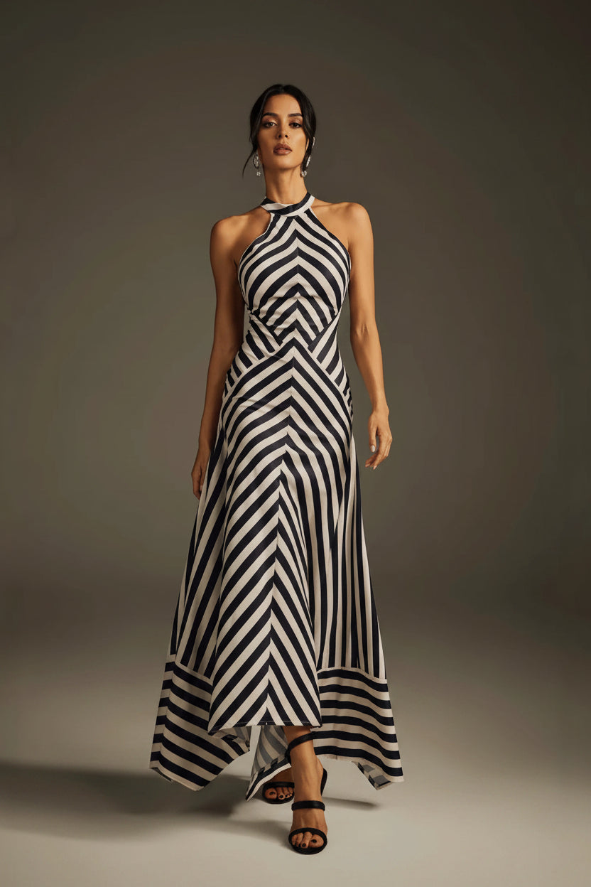 Zebra Print Backless Dress | Sleeveless Formal Gown - AmiraMart
